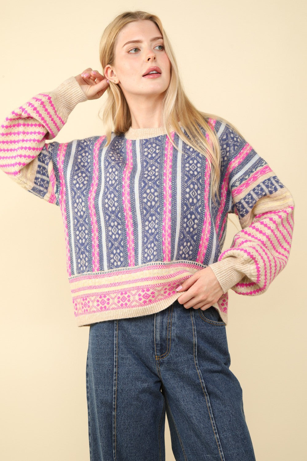 Blaine Oversized Cozy Aztec Graphic Sweater Top - Be You Boutique