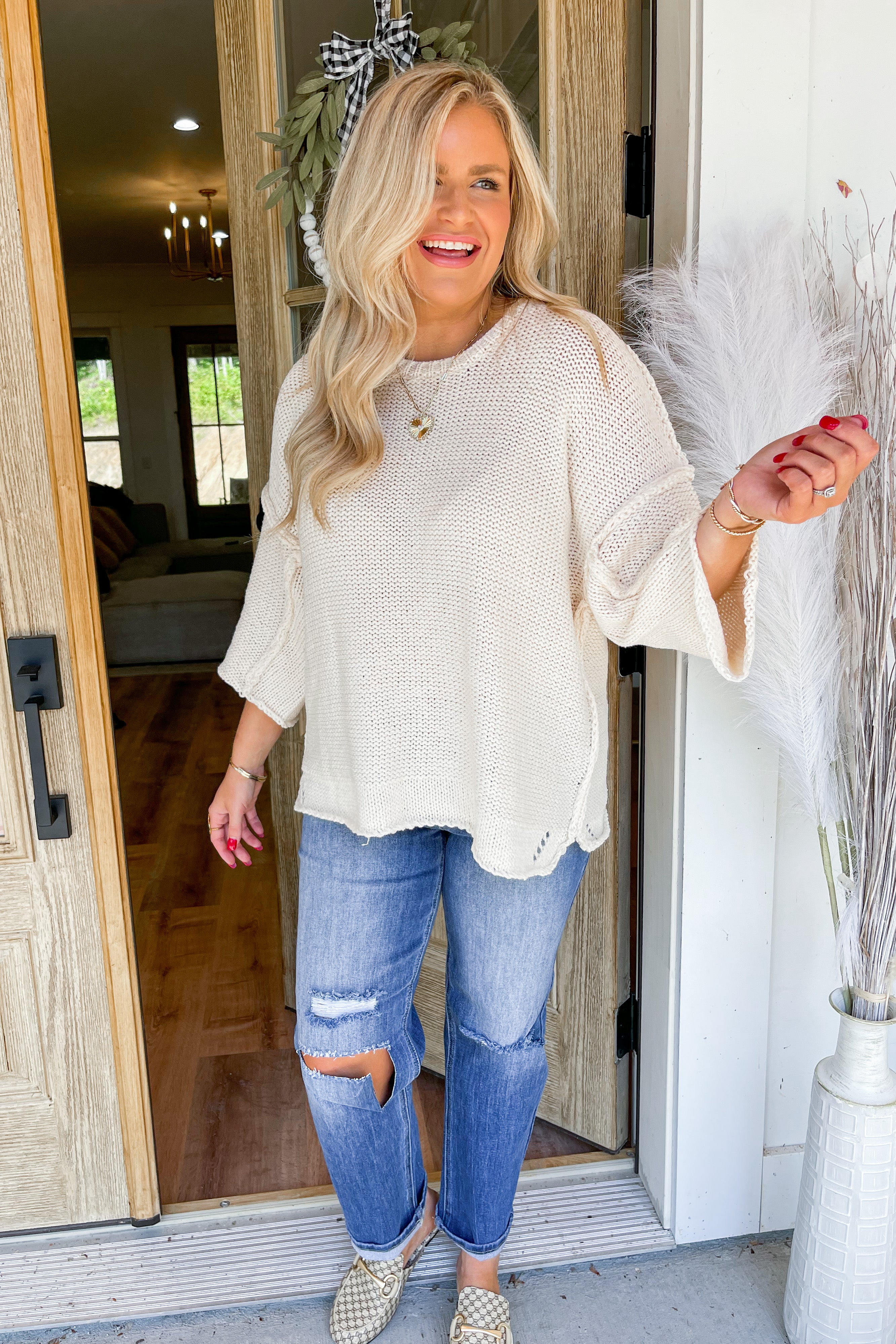 Kori Half Sleeve Inside Out Lightweight Sweater Top - Be You Boutique