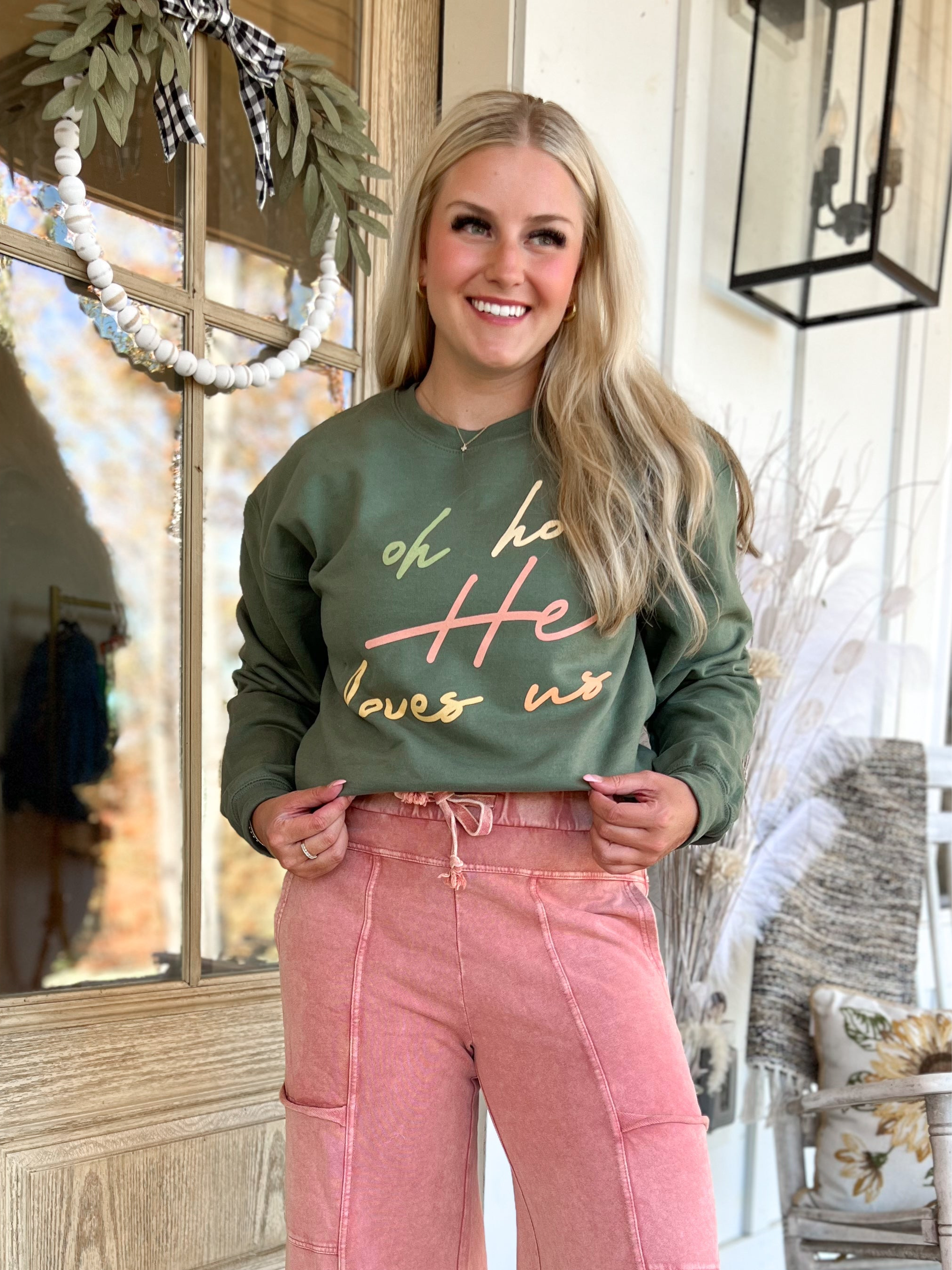 Oh How He Loves Us Long Sleeve Graphic Sweatshirt [S~2x] - Be You Boutique