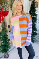 Lemon Oversized Striped Fuzzy Knit Sweater Top - Be You Boutique