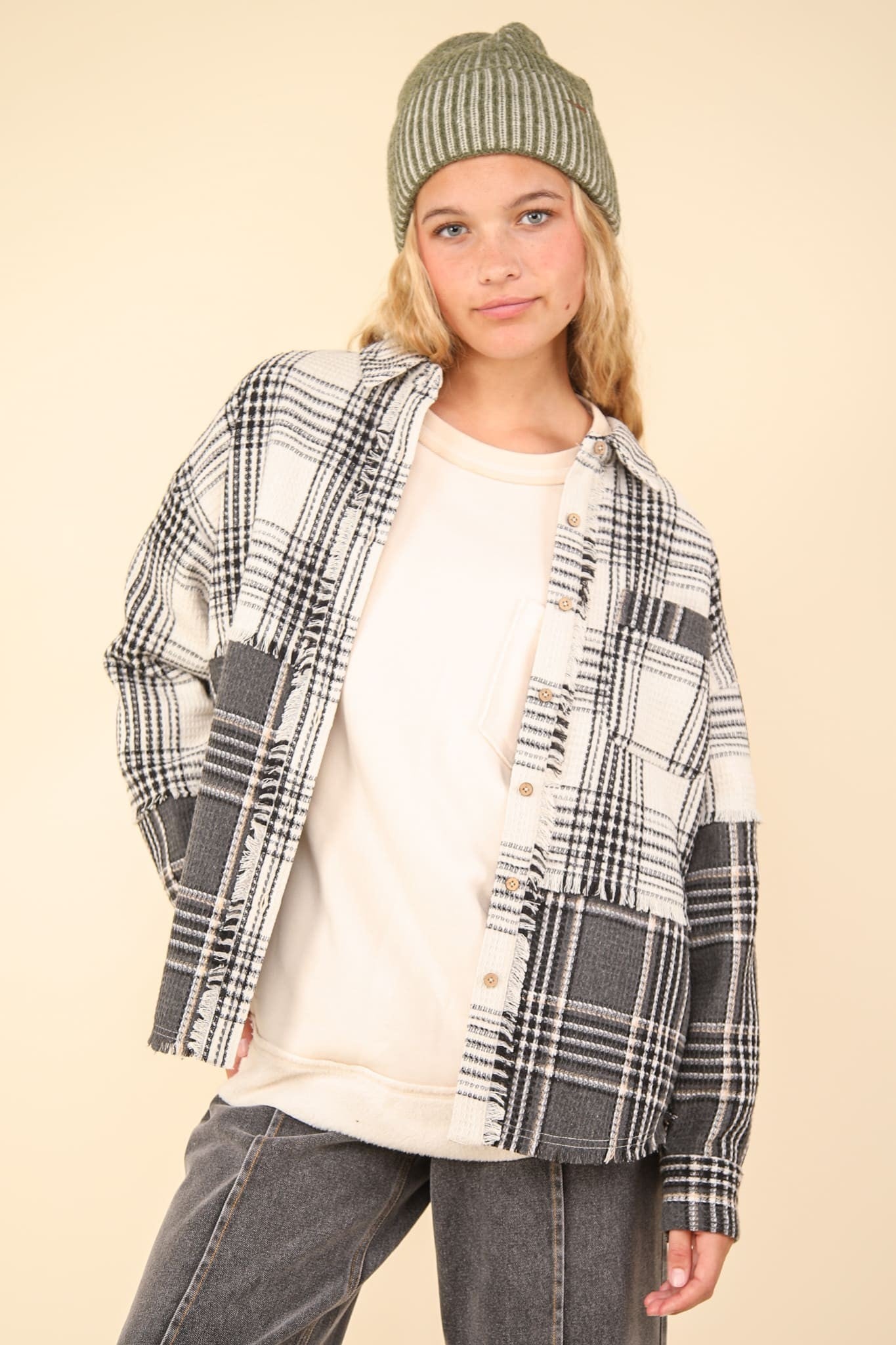 Ivy Mixed Plaid Oversized Casual Shacket Jacket - Be You Boutique