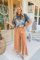 Caris Mineral Washed Upside Down Terry Knit Wide Leg Palazzo Pants - Be You Boutique