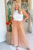 Caris Mineral Washed Upside Down Terry Knit Wide Leg Palazzo Pants - Be You Boutique