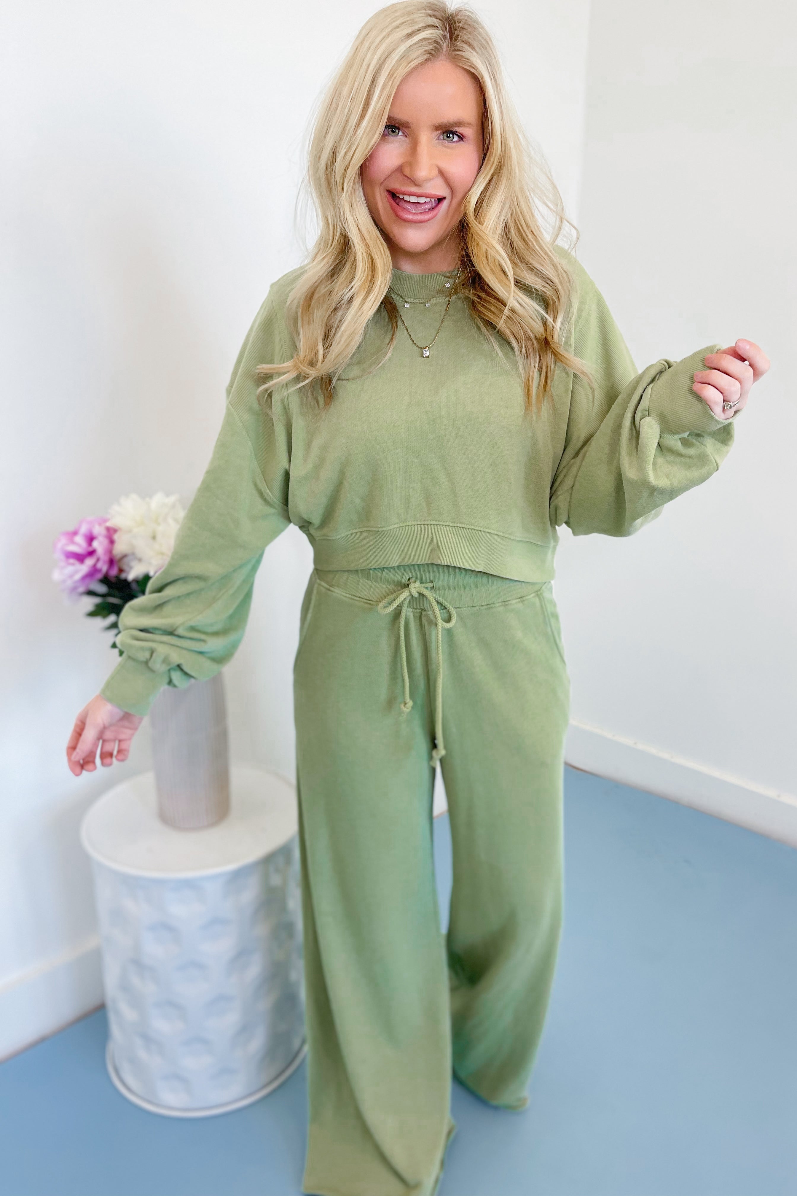 Roy Ribbed Semi-Cropped Sweatshirt and Wide Leg Sweatpant Two Piece Set - Be You Boutique