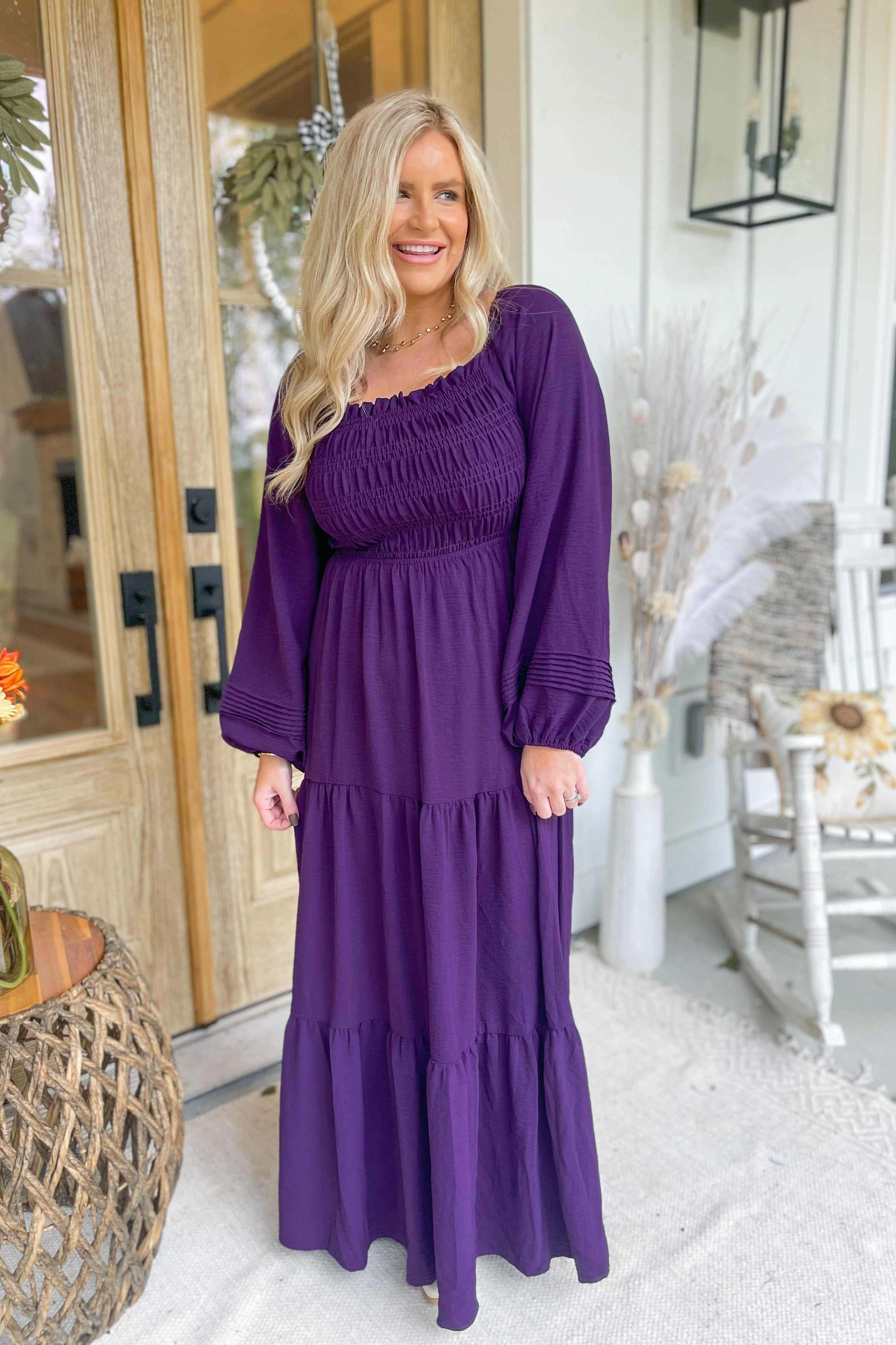 Robin Puff Long Sleeve Smocked Tiered Maxi / Midi Dress [S-2X] - Be You Boutique