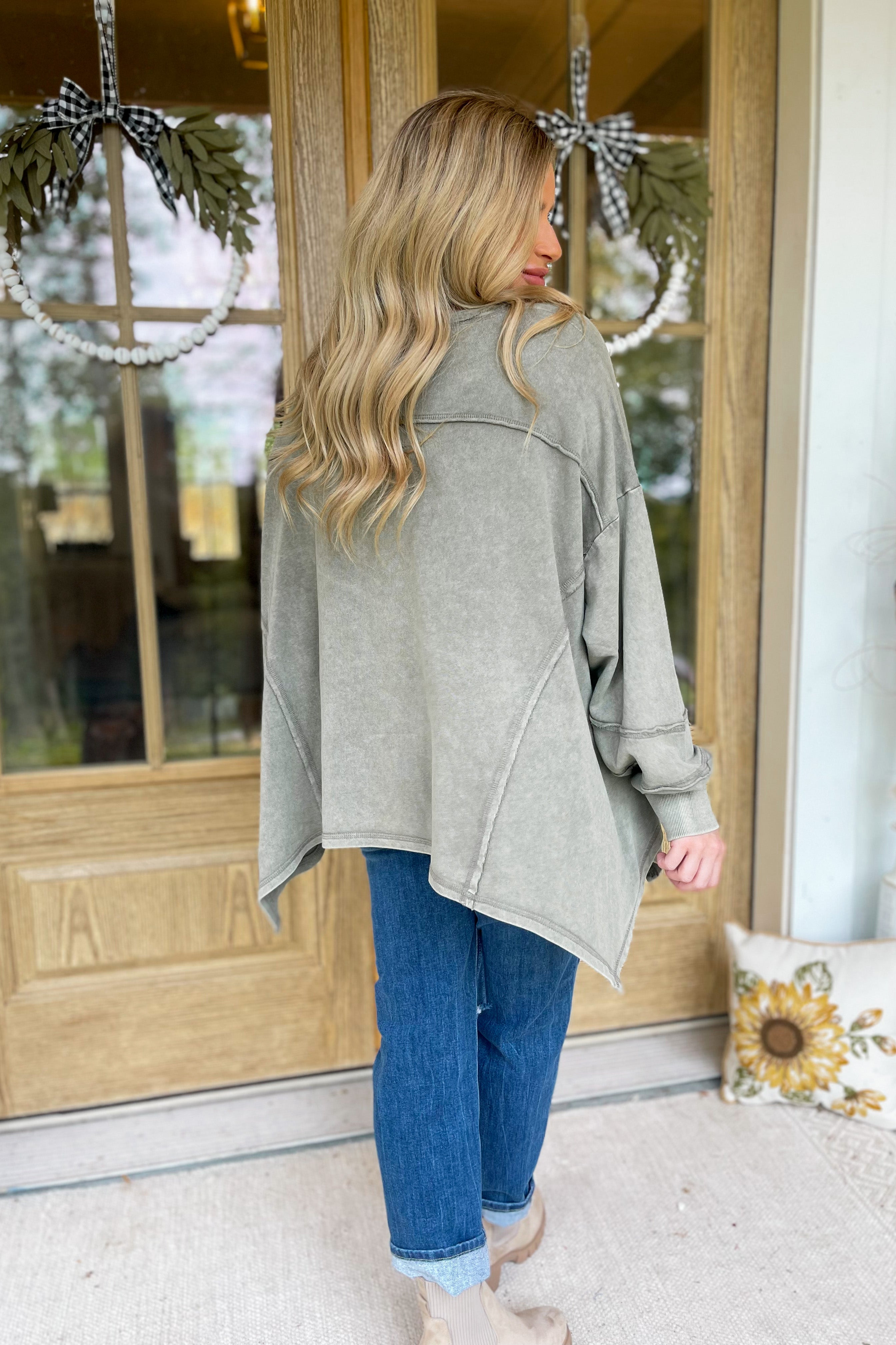 Ezra Terry Washed Knit V Neck Long Sleeve Top - Be You Boutique