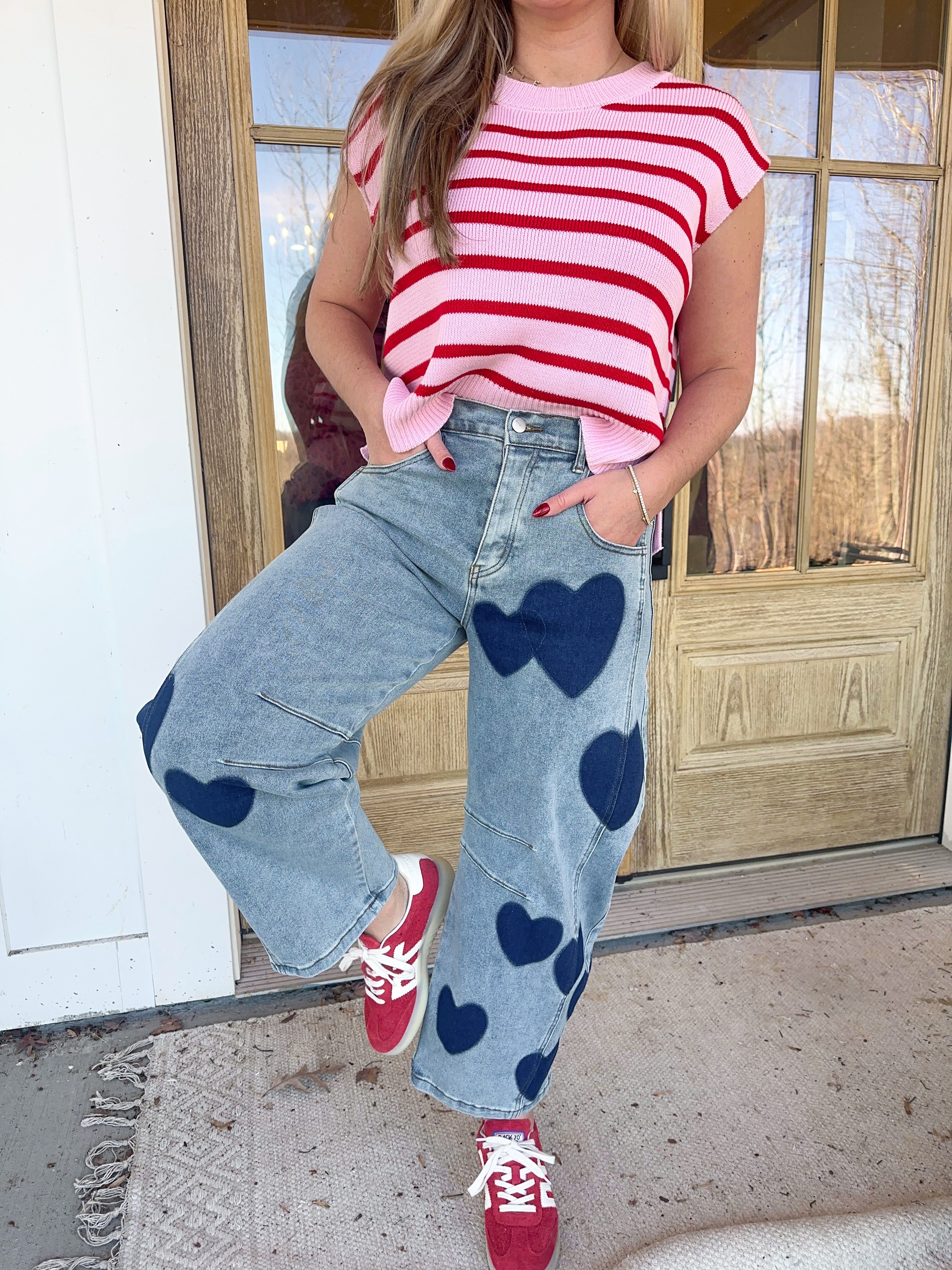 Lucy Heart Print Denim Barrel Pant - Be You Boutique