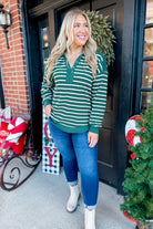 Forest Oversized Casual Striped Knit Long Sleeve Top - Be You Boutique