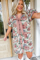 Erica Floral Print Button Down Bubble Sleeve Dress - Be You Boutique