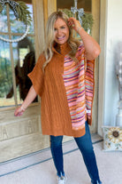 Karen Mixed Texture Multi Stripe Cable Knit Cape Pullover - Be You Boutique