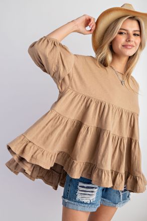 Mira Cotton Slub Tiered Babydoll Knit Tunic Top - Be You Boutique