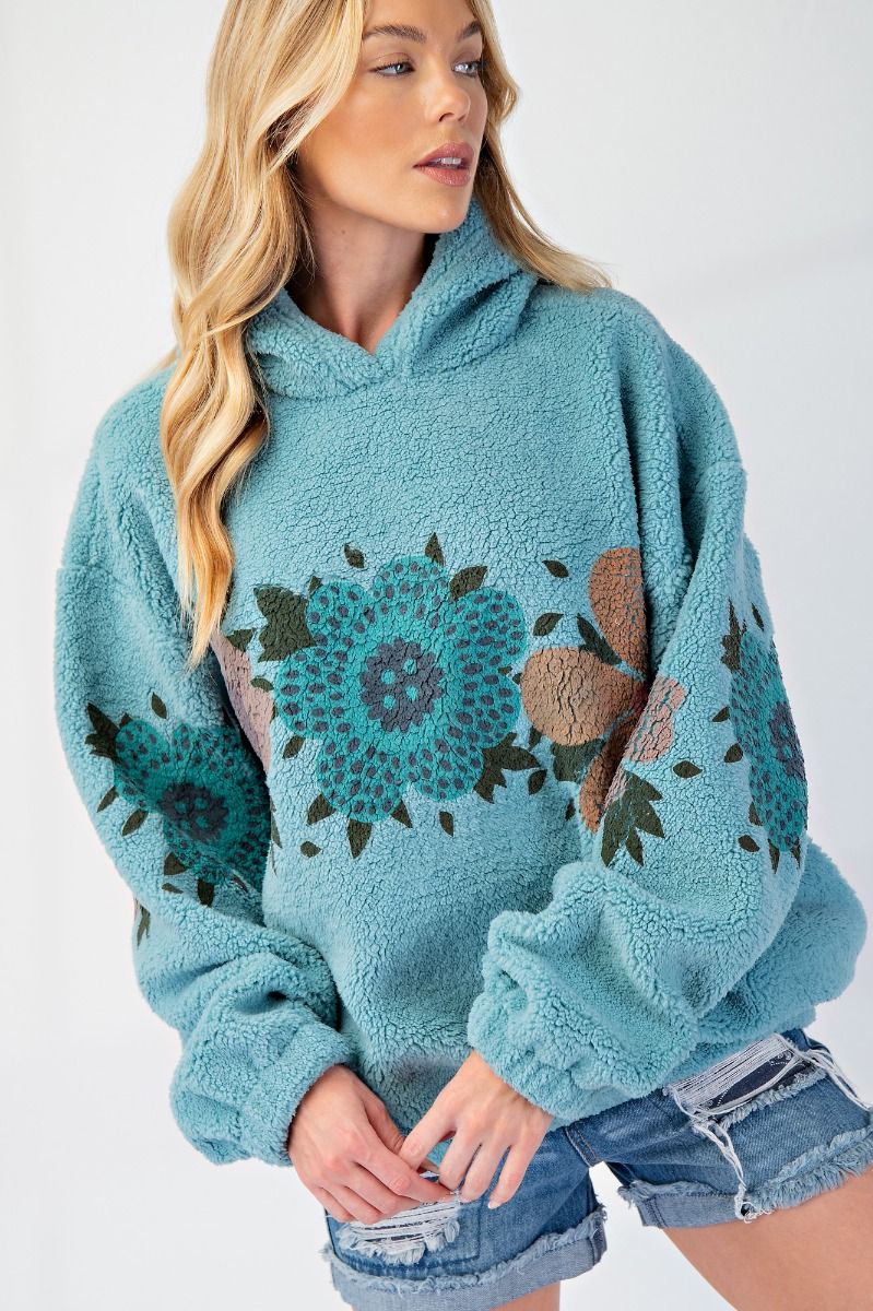 Michelle Printed Teddy Fleece Hoodie Pullover - Be You Boutique