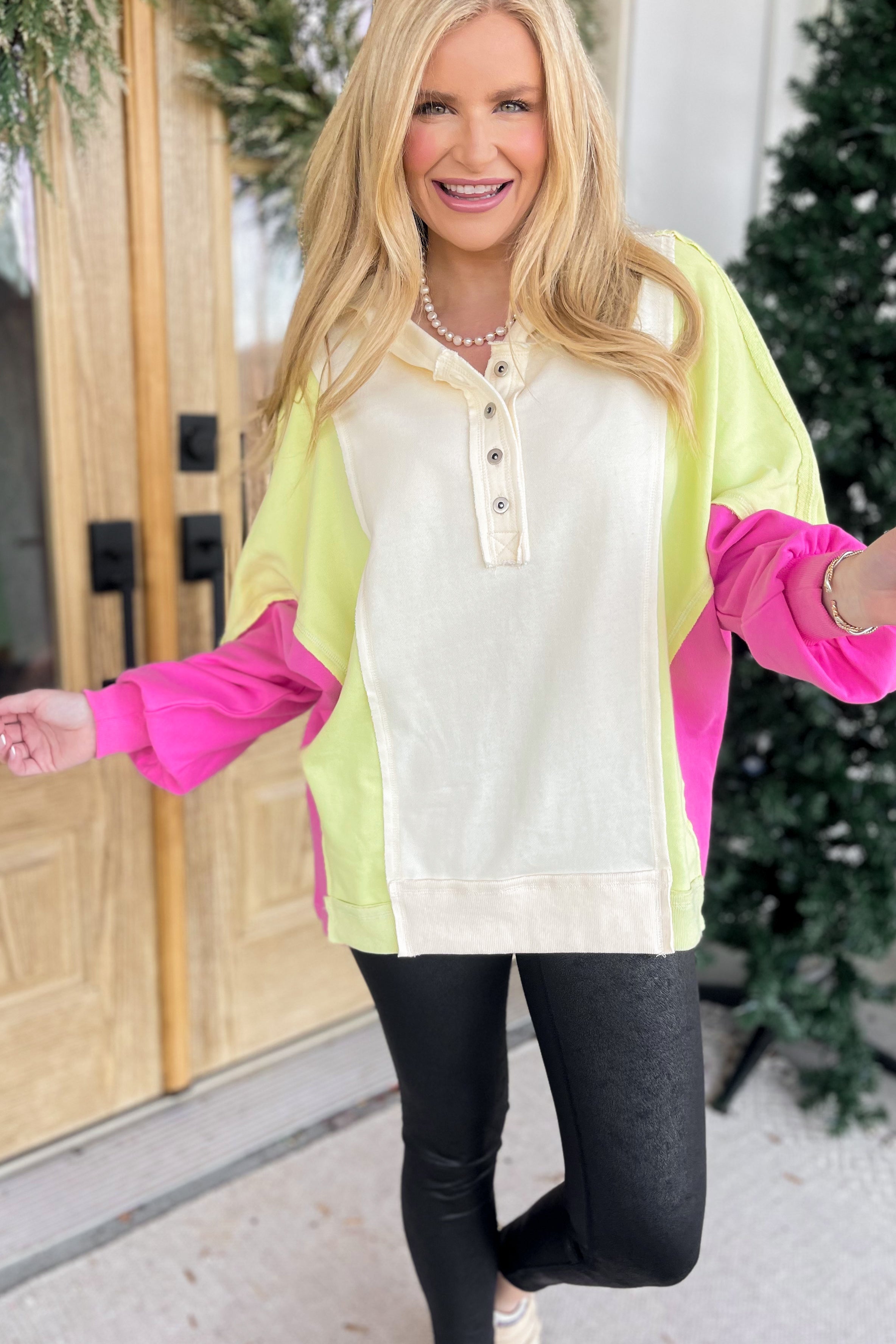 Malia Oversized Color Block Hoodie Top - Be You Boutique