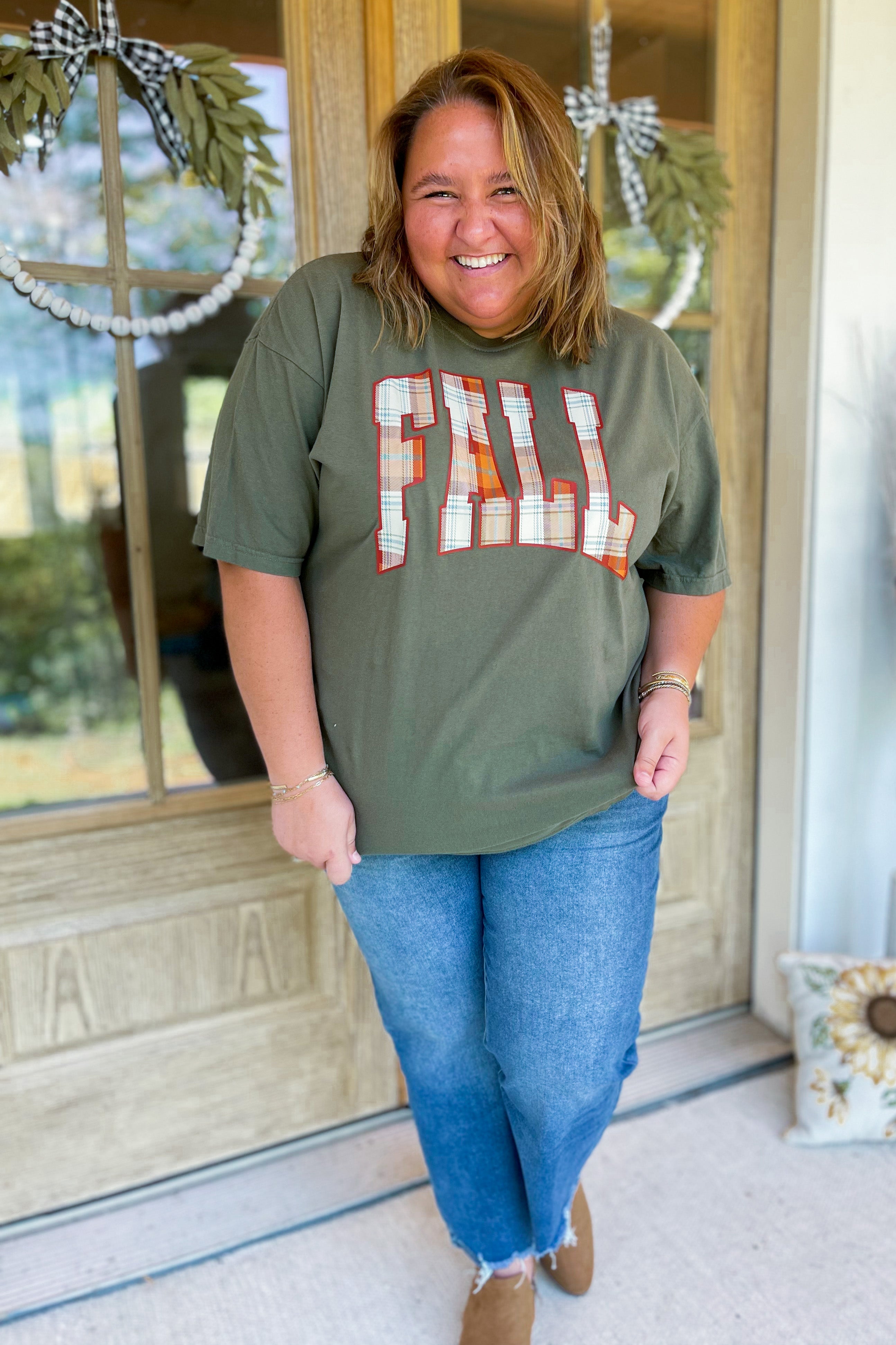 Franny Fall Plaid Short Sleeve Graphic Tee - Be You Boutique