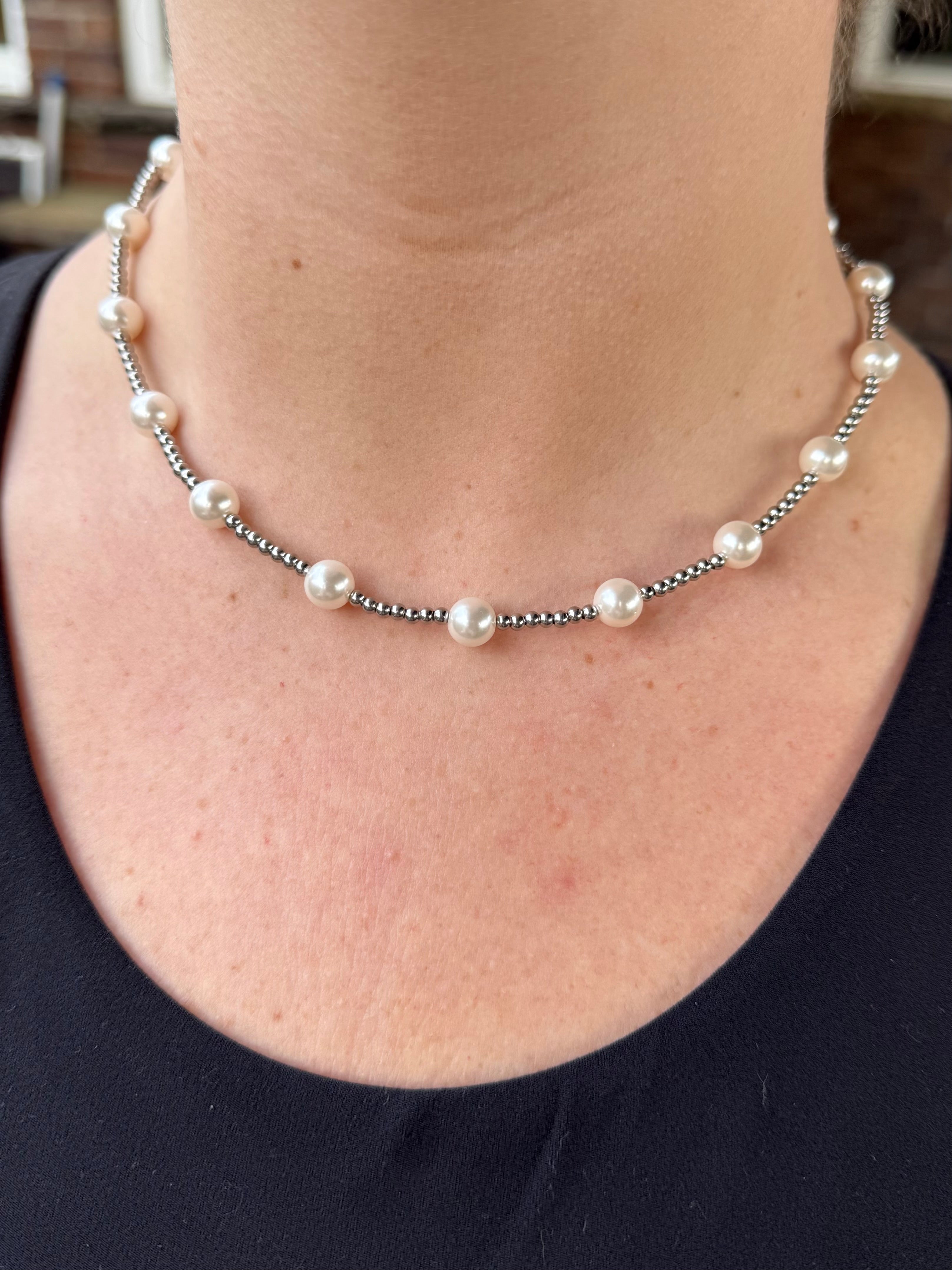 Pearl Beaded Necklace Silver - Be You Boutique