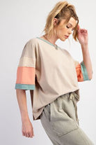 Melanie Short Sleeve Color Block Jersey Top - Be You Boutique