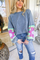 Walden Flower Patch Terry Knit Washed Long Sleeve Pullover - Be You Boutique