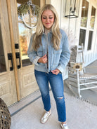 Bower Denim Collared Long Sleeve Zip Up Jacket *FINAL SALE* - Be You Boutique