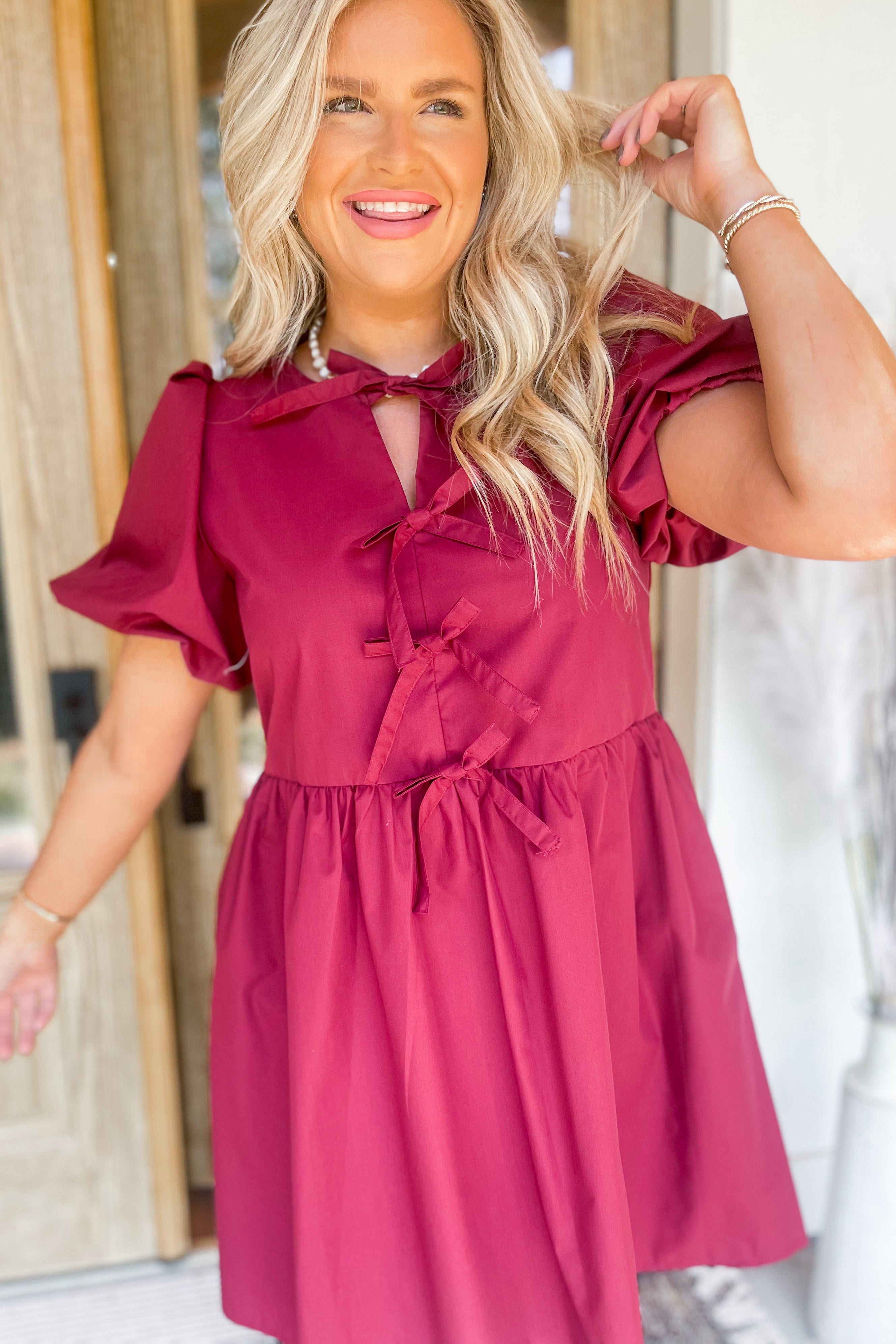 Zara Bubble Sleeve Ribbon Detail Dress - Be You Boutique