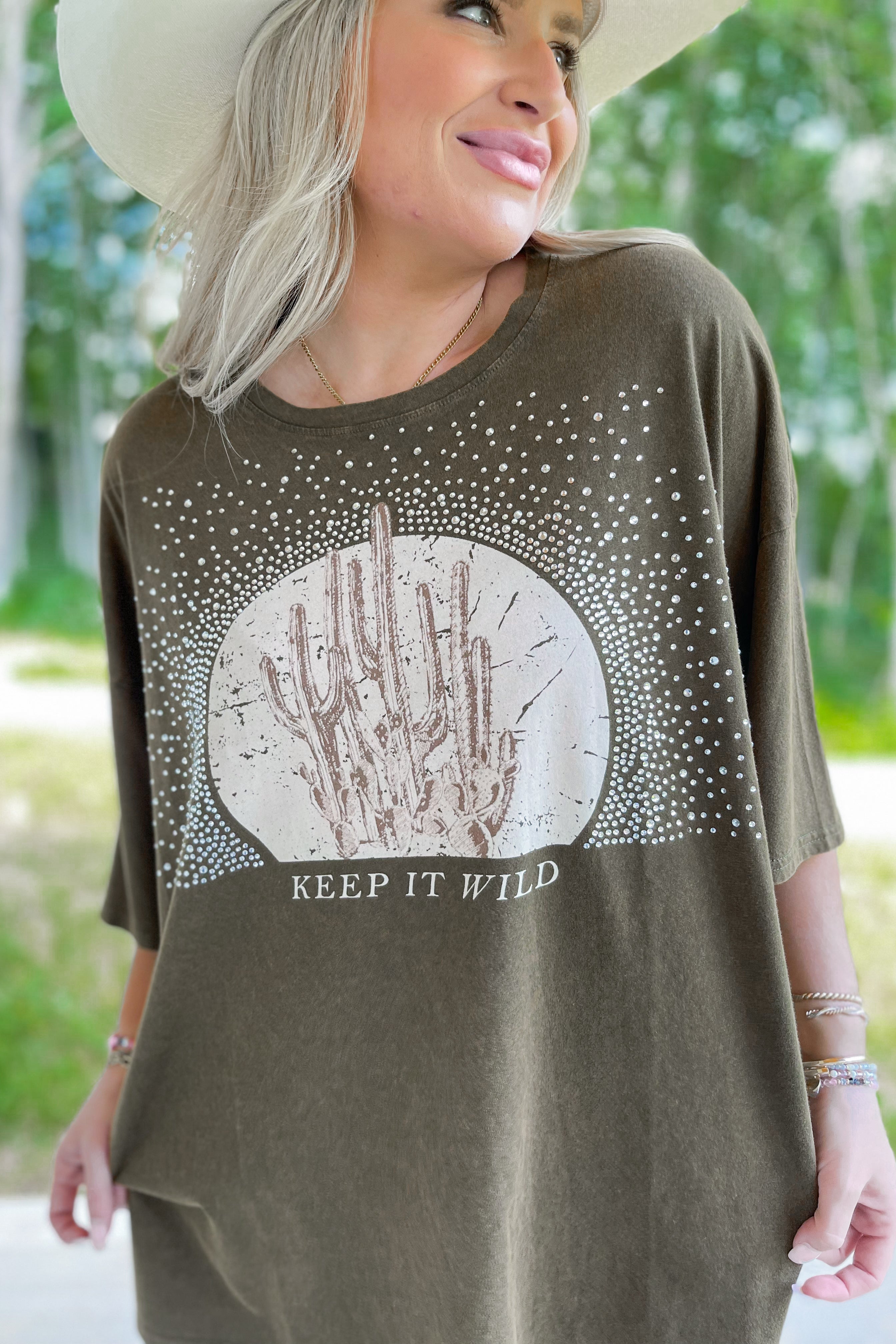 Keep It Wild Acid Washed Cotton T Shirt Cactus Top Tee - Be You Boutique