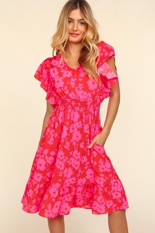 Morris V Neck Short Sleeve Floral Midi Dress - Be You Boutique