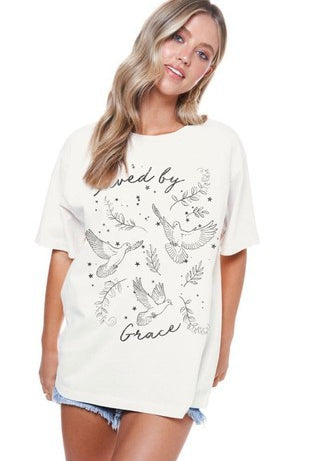 Saved By Grace Peace Short Sleeve Washed Graphic Tee - Be You Boutique