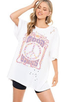 Good Vibes Floral Peace Oversized Short Sleeve Graphic Tee - Be You Boutique