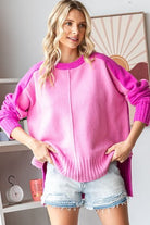 Caleb Colorblock Side Slit Long Sleeve Sweater - Be You Boutique