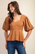 Lena Scalloped Neck Bubble Sleeve Peplum Top - Be You Boutique