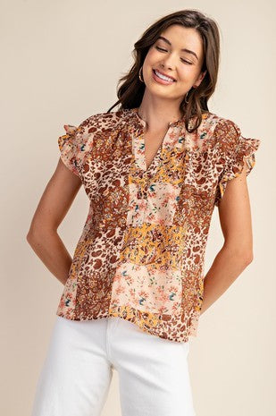 Tim Smocked Flutter Sleeve Blouse Top - Be You Boutique