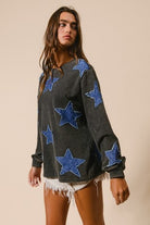 Stargazer Star Patchwork Long Sleeve Pullover - Be You Boutique