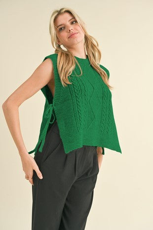 Hester Cable Knit Side Tie Sweater Vest - Be You Boutique