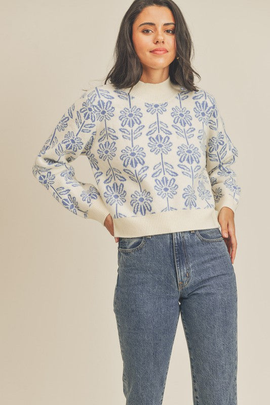 Melanie Floral Pattern Long Sleeve Pullover Sweater - Be You Boutique