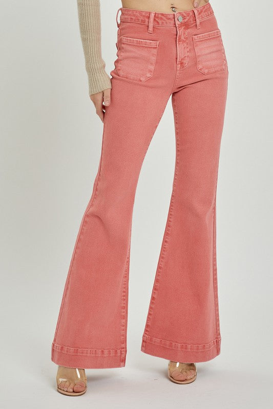 Risen Sand High Rise Bell Bottom Front Pocket Jeans