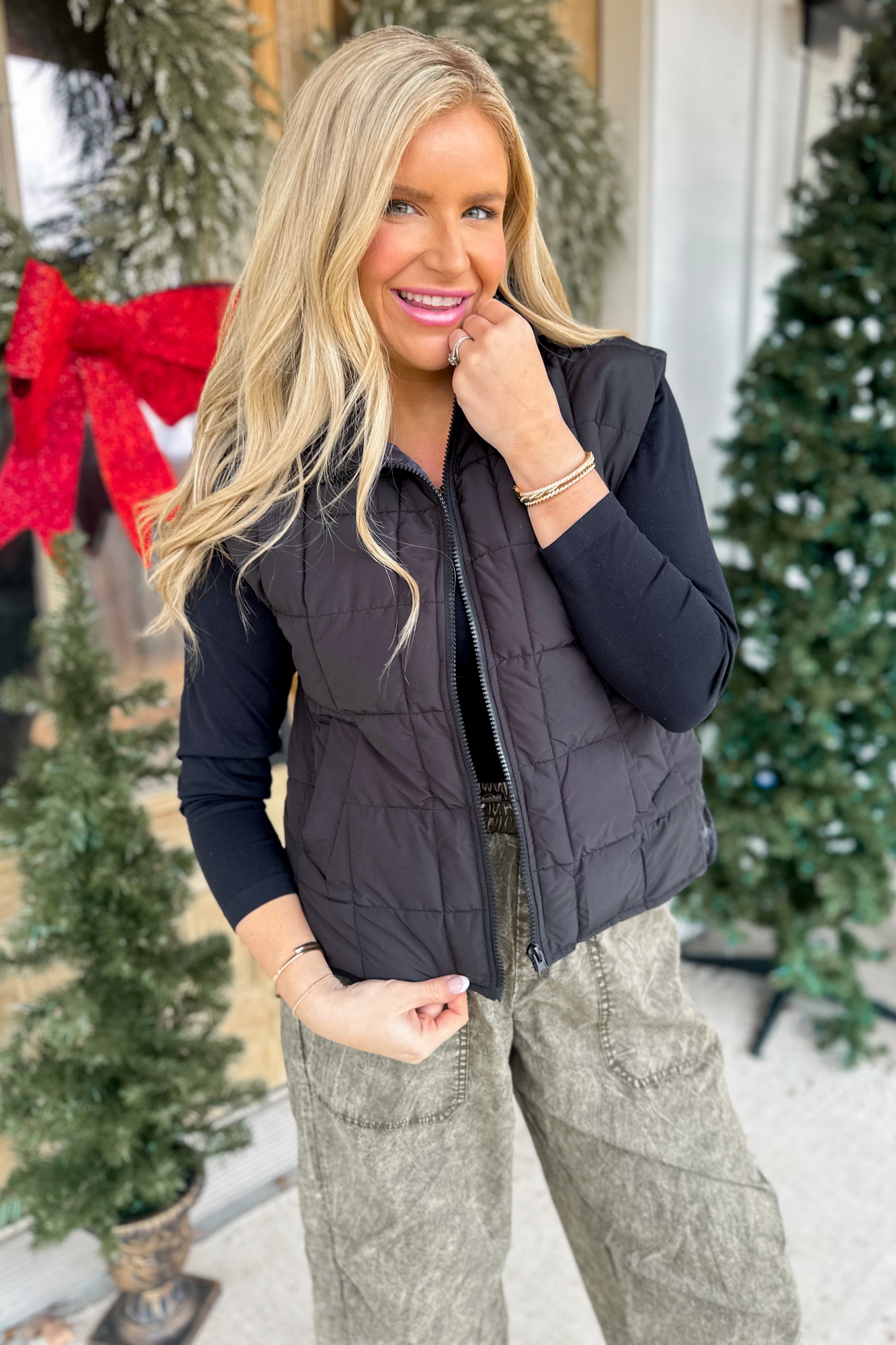 Helena High Neck Zip Up Quilted Vest [S-3X] - Be You Boutique