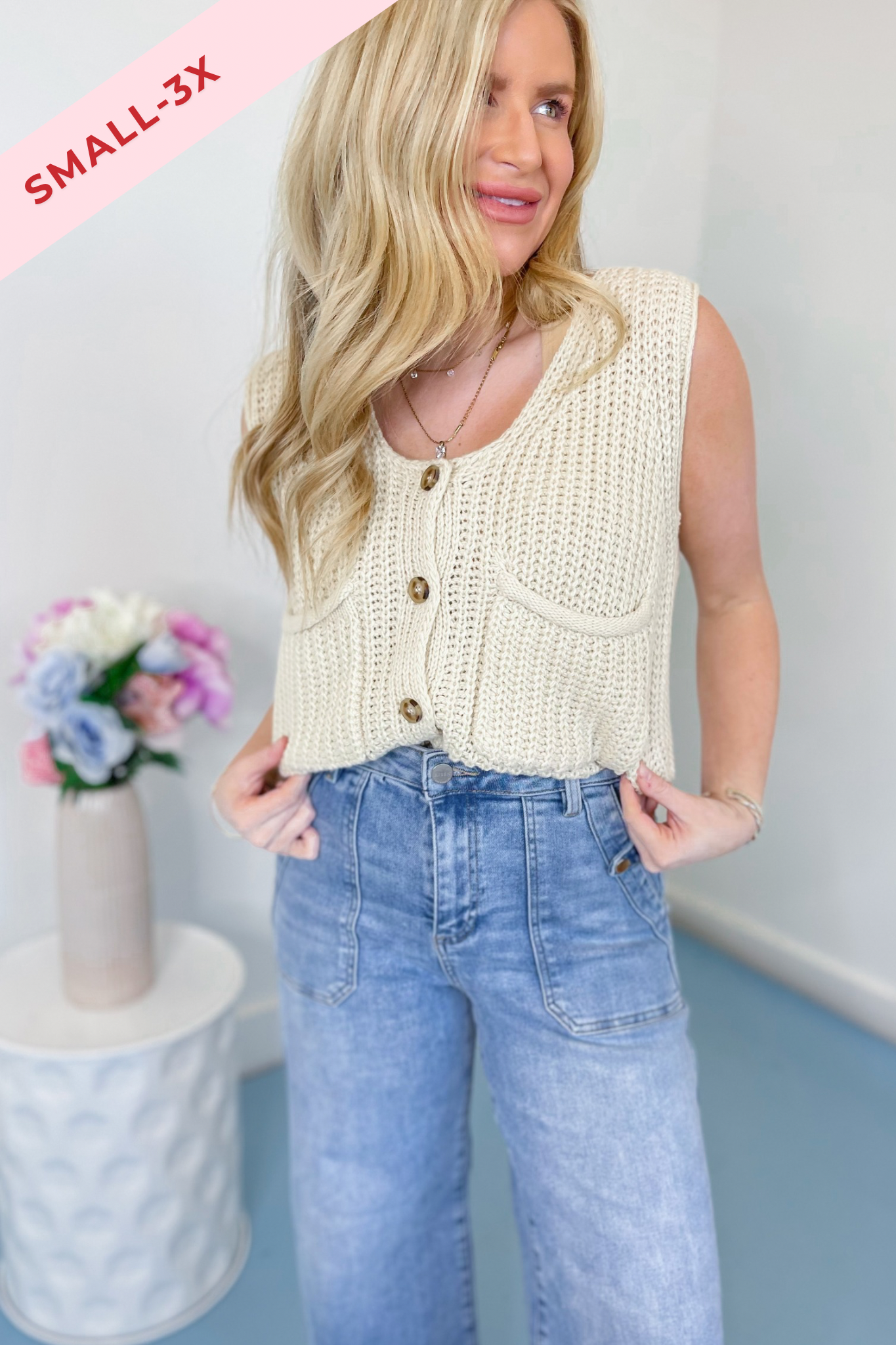 Fin Knit Button Up Front Pocket Vest - Be You Boutique