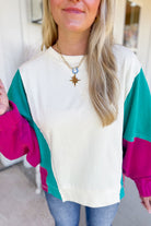 Emilia Oversized Long Sleeve Color Block Sweatshirt Top - Be You Boutique