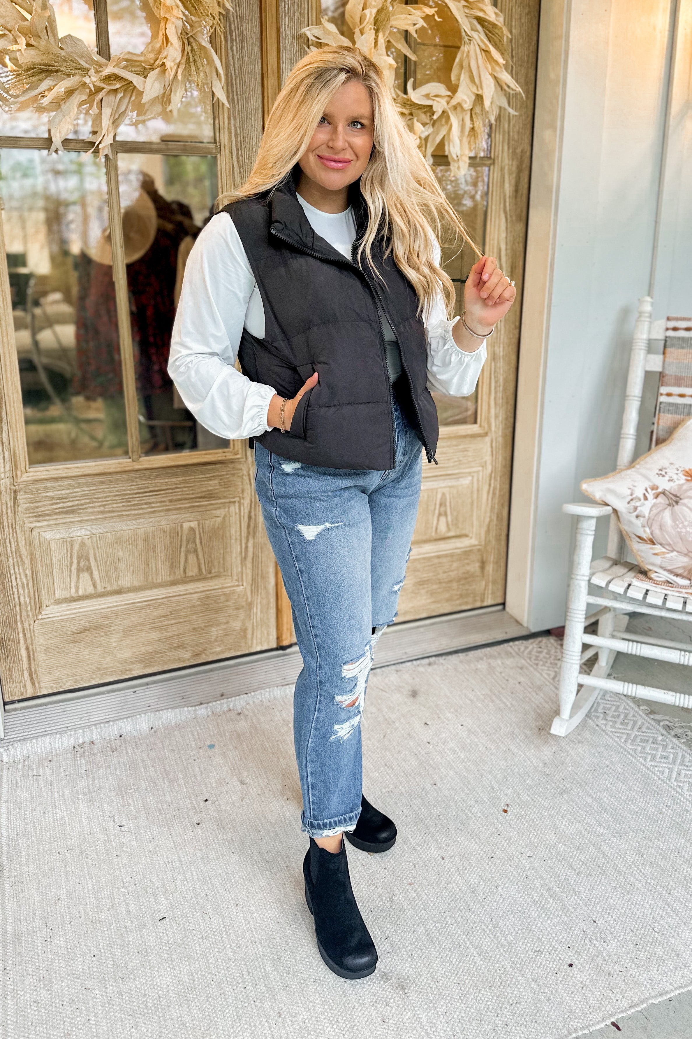 Cropped Puffer Vest (with hidden hoodie) – Thesierrapeakboutique