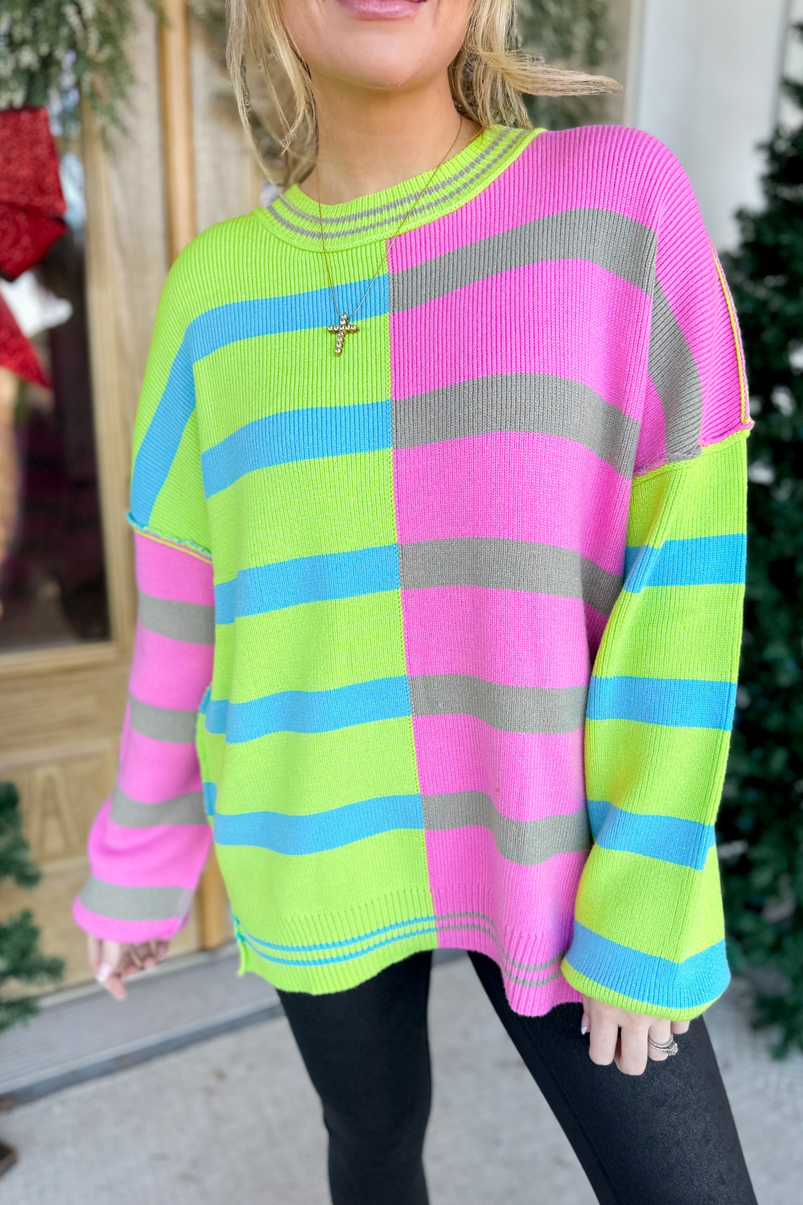 Doug Color Block Oversized Striped Sweater Top - Be You Boutique