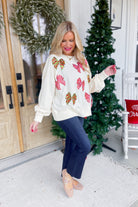 Christmas Sequin Bow Embroidered Oversize Sweatshirt - Be You Boutique