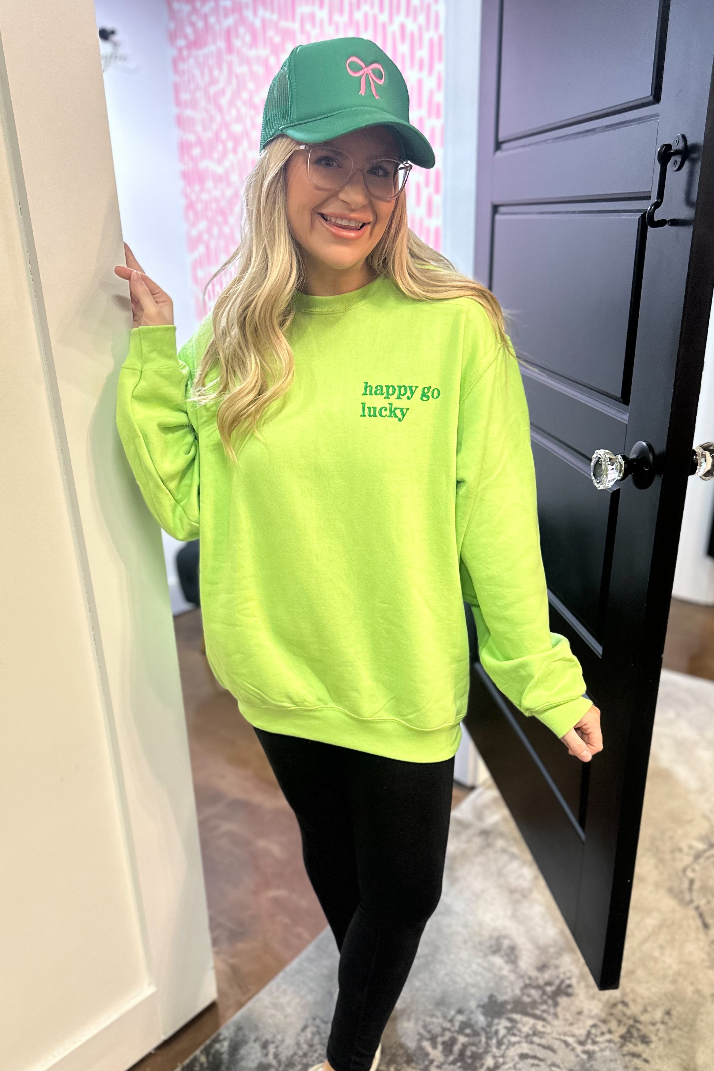 Happy Go Lucky Long Sleeve Graphic Sweatshirt FINAL SALE Be You Boutique