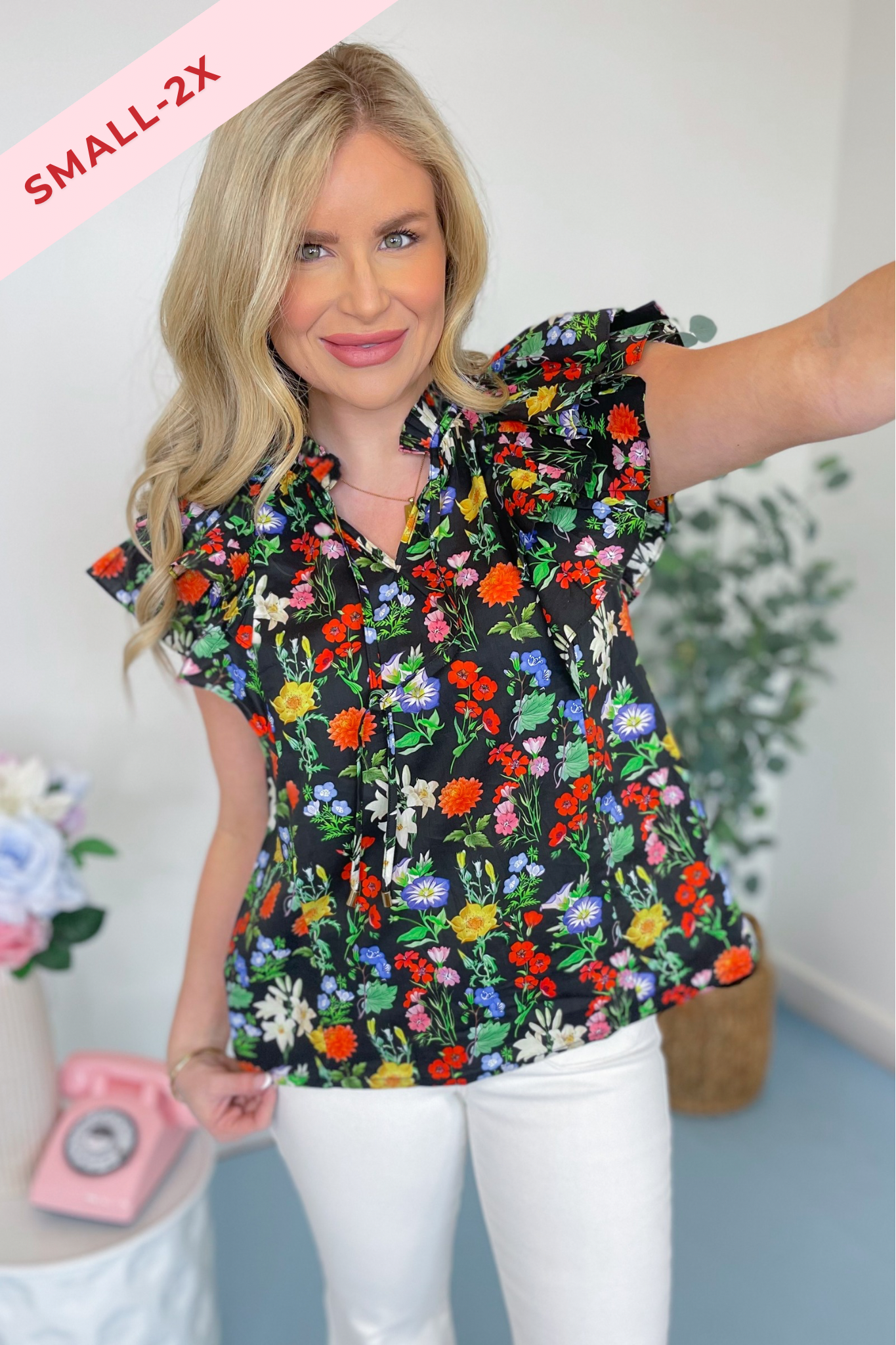 Katherine Floral Double Ruffle Layer Top - Be You Boutique