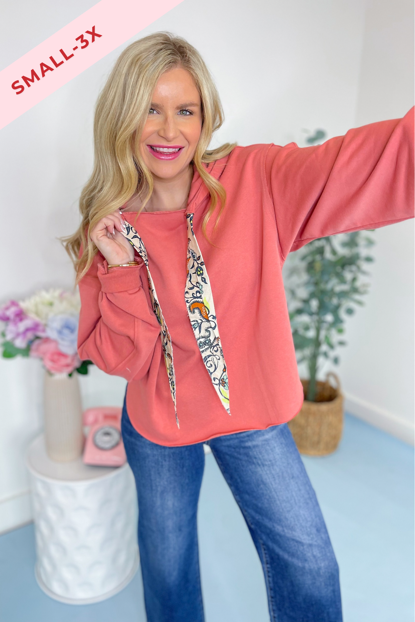 Nancy Long Sleeve Hoodie Top with Printed Ties [S-3X] - Be You Boutique