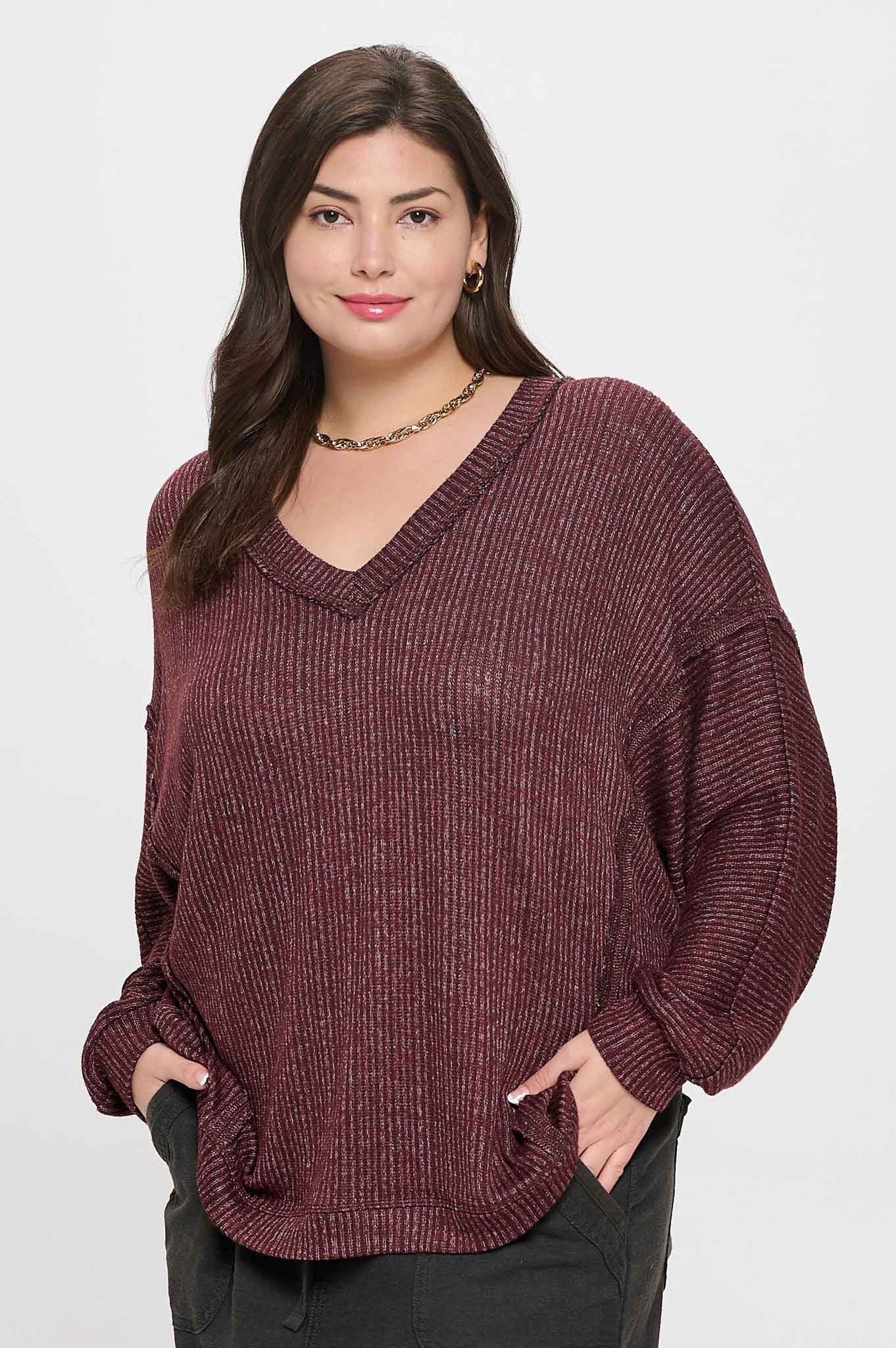 Herman V Neck Long Sleeve Drop Shoulder Sweater - Be You Boutique