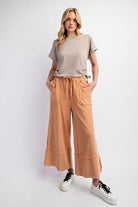 Caris Mineral Washed Upside Down Terry Knit Wide Leg Palazzo Pants - Be You Boutique