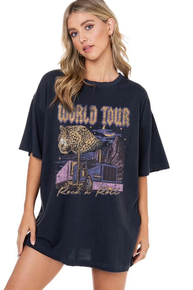 World Tour Rock N Roll Short Sleeve Graphic Tee - Be You Boutique