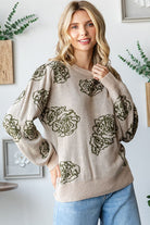 Caroline Floral Pattern Relaxed Fit Long Sleeve Sweater - Be You Boutique