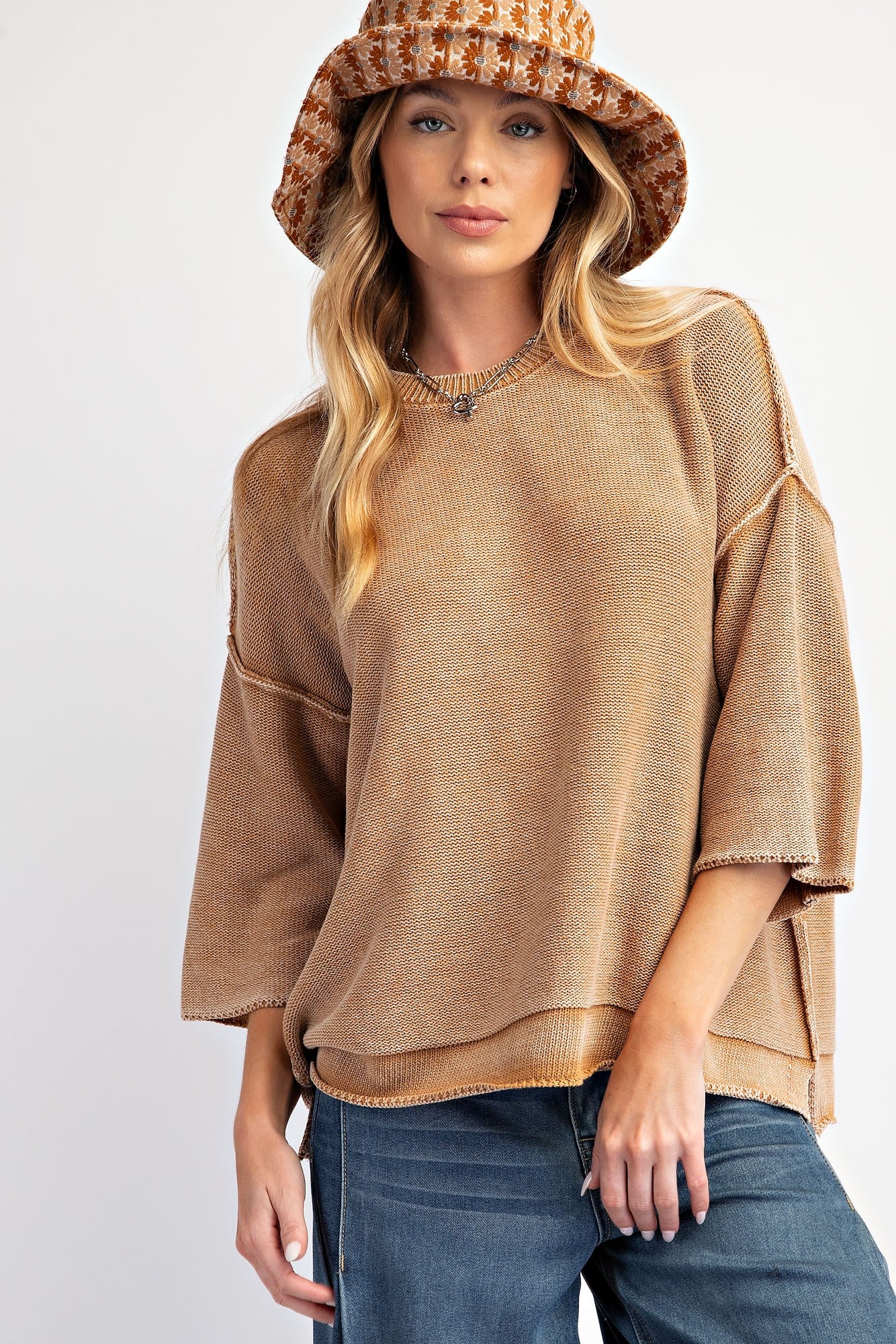 Laura Mineral Washed Knit Sweater Top - Be You Boutique