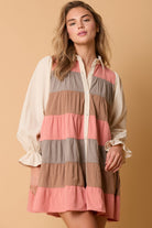 Melanie Color Block Corduroy Tiered Shirt Dress - Be You Boutique