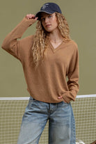 Dylan Solid Notch Neck Long Sleeve Top - Be You Boutique